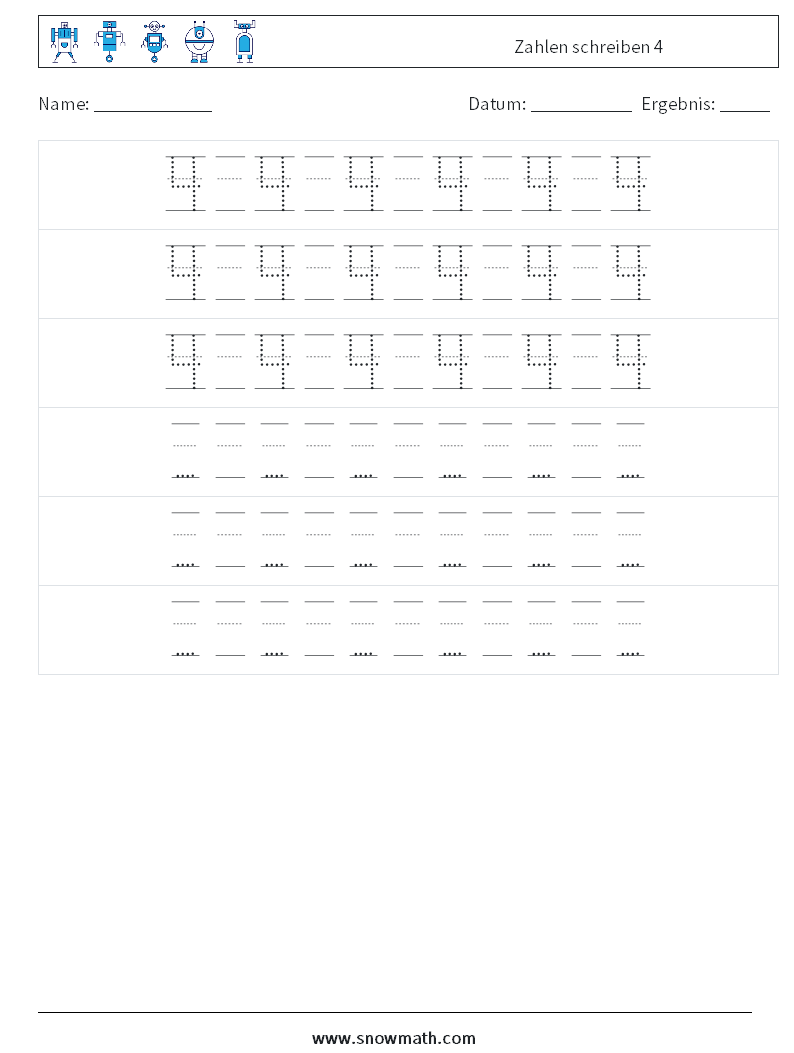 Zahlen schreiben 4 Mathe-Arbeitsblätter 20