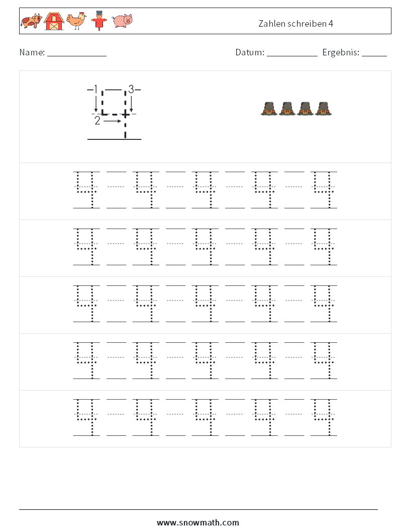 Zahlen schreiben 4 Mathe-Arbeitsblätter 21