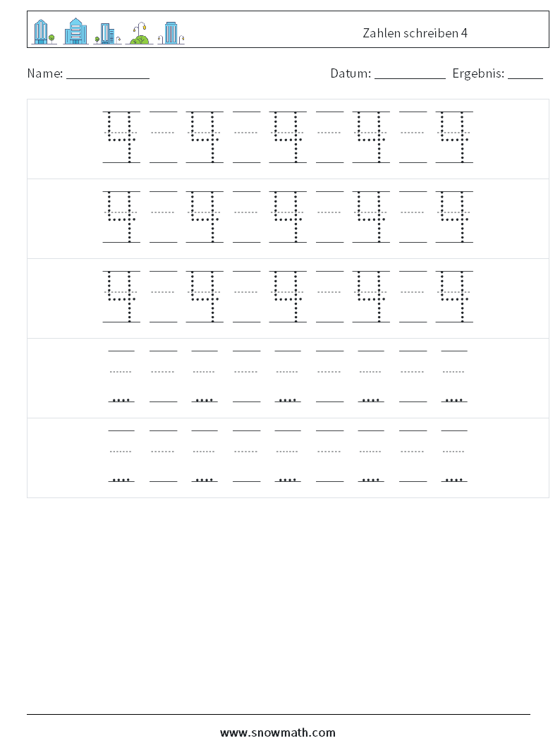 Zahlen schreiben 4 Mathe-Arbeitsblätter 24