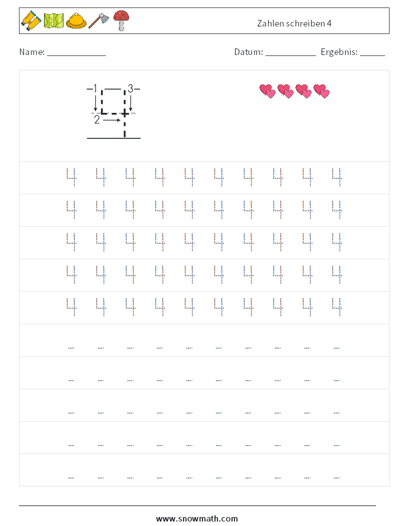 Zahlen schreiben 4 Mathe-Arbeitsblätter 3