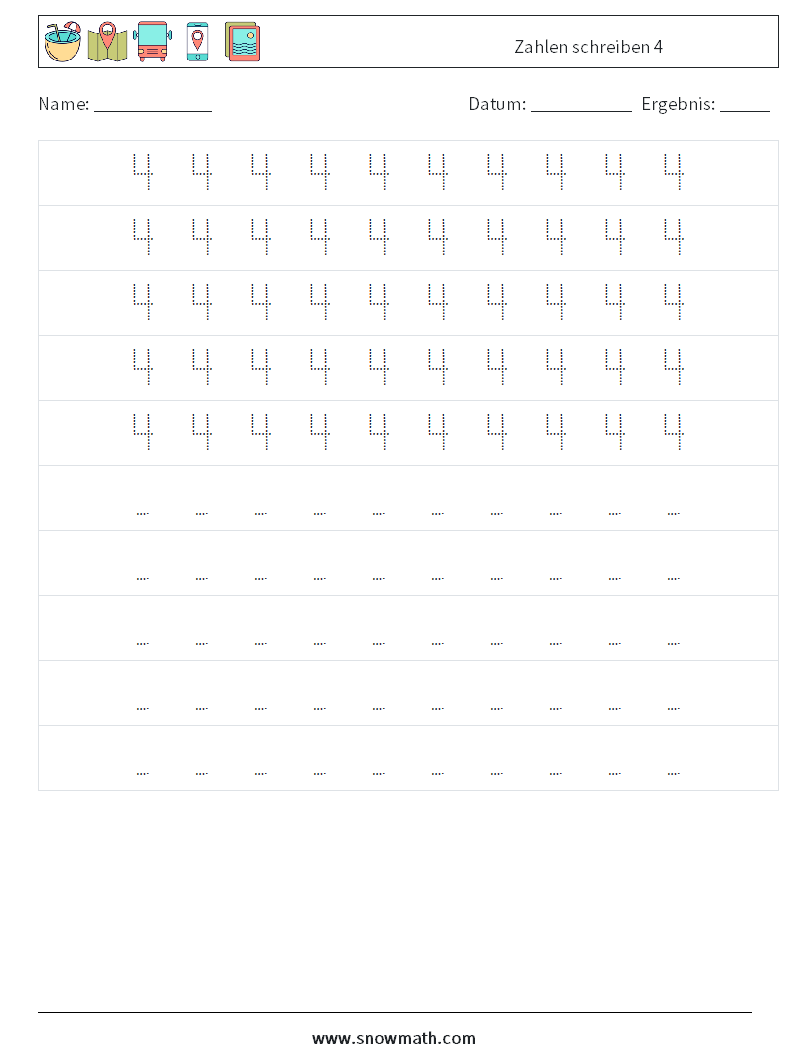 Zahlen schreiben 4 Mathe-Arbeitsblätter 4