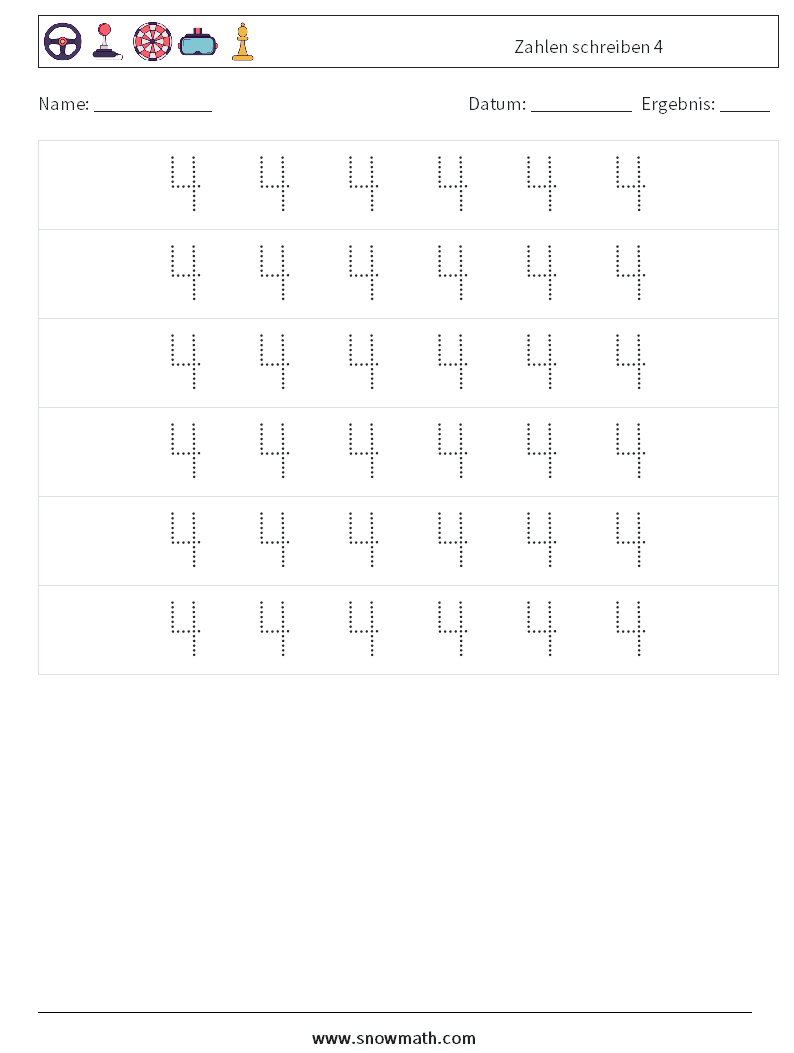 Zahlen schreiben 4 Mathe-Arbeitsblätter 6