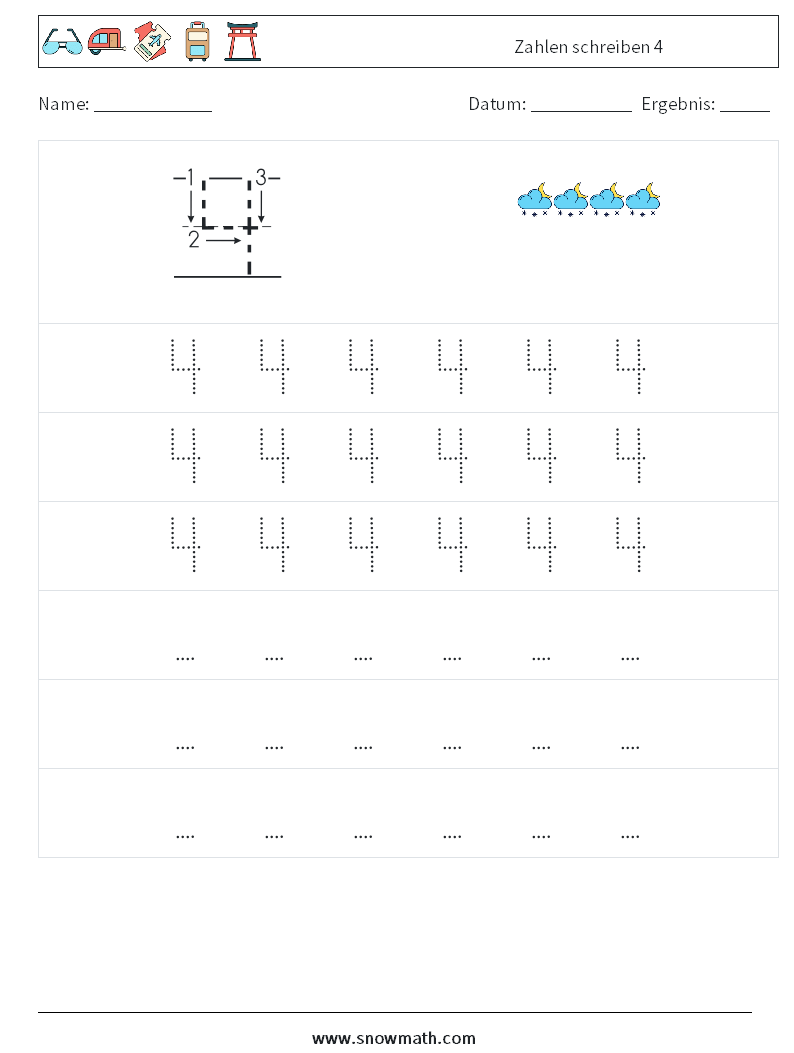 Zahlen schreiben 4 Mathe-Arbeitsblätter 7