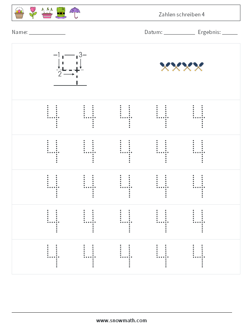 Zahlen schreiben 4 Mathe-Arbeitsblätter 9