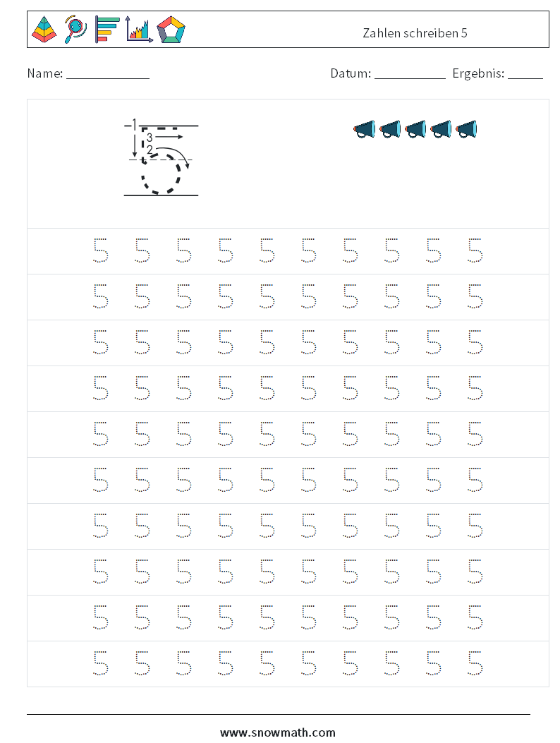 Zahlen schreiben 5 Mathe-Arbeitsblätter 1