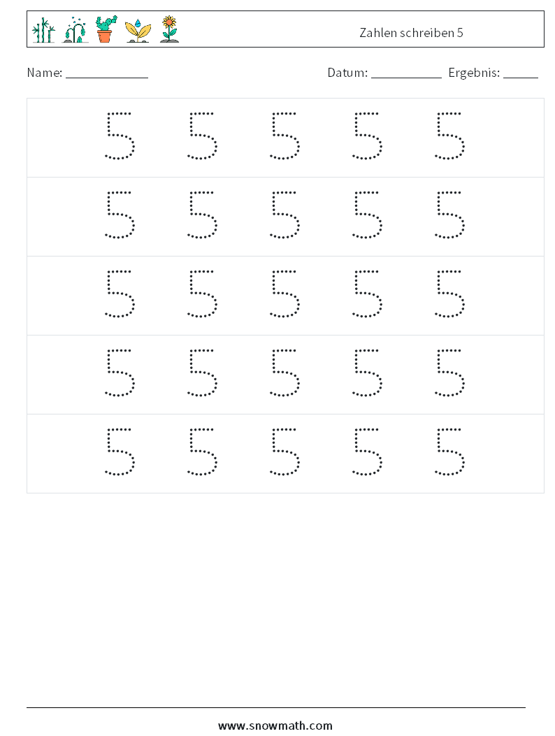 Zahlen schreiben 5 Mathe-Arbeitsblätter 10