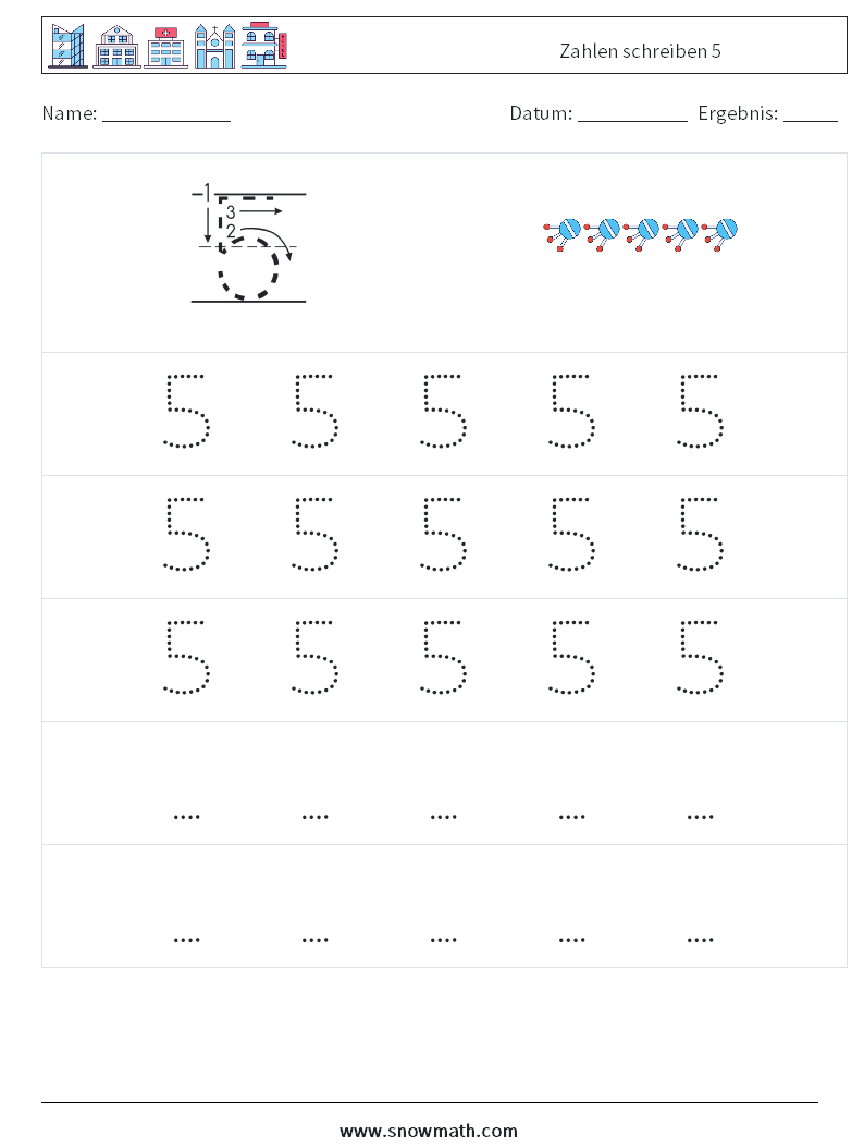 Zahlen schreiben 5 Mathe-Arbeitsblätter 11