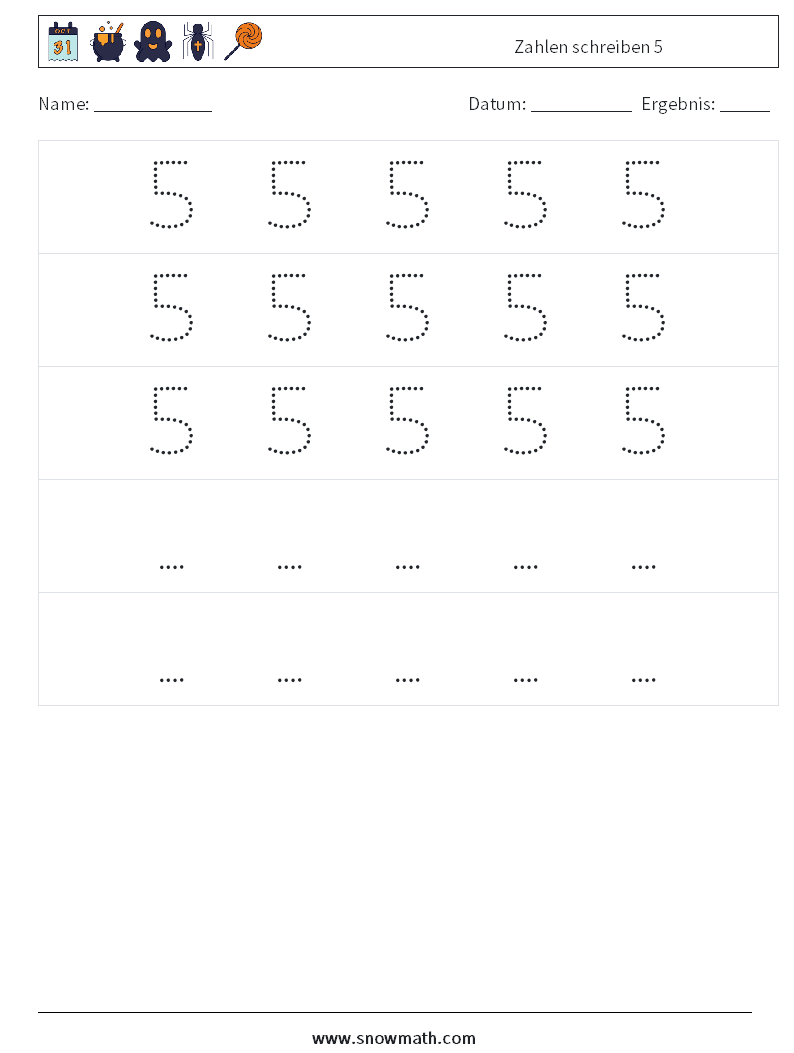 Zahlen schreiben 5 Mathe-Arbeitsblätter 12