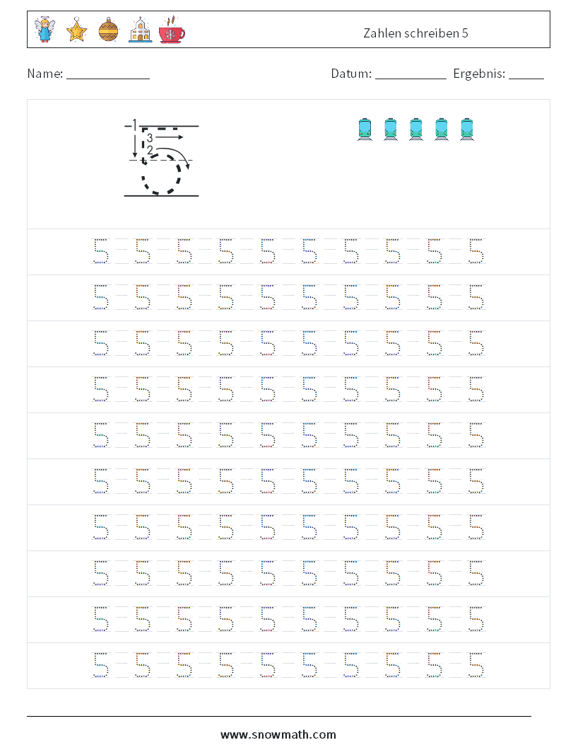 Zahlen schreiben 5 Mathe-Arbeitsblätter 13