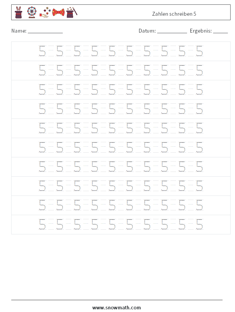 Zahlen schreiben 5 Mathe-Arbeitsblätter 14