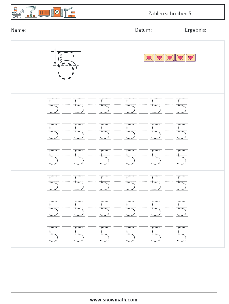 Zahlen schreiben 5 Mathe-Arbeitsblätter 17