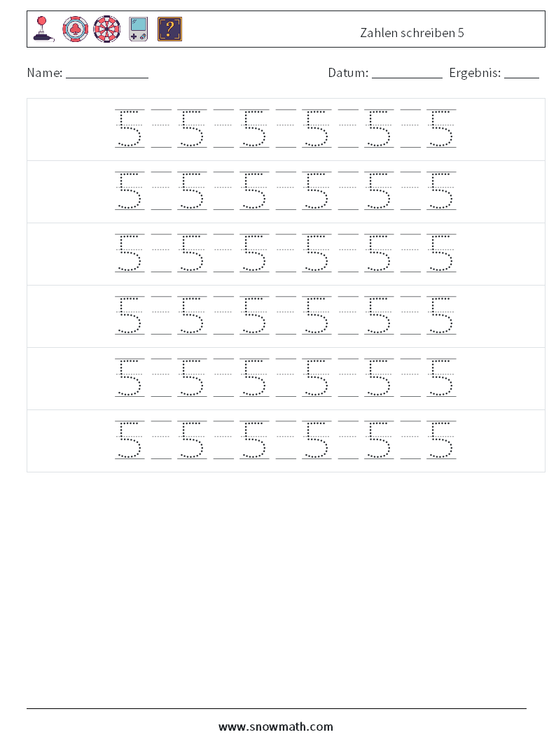 Zahlen schreiben 5 Mathe-Arbeitsblätter 18