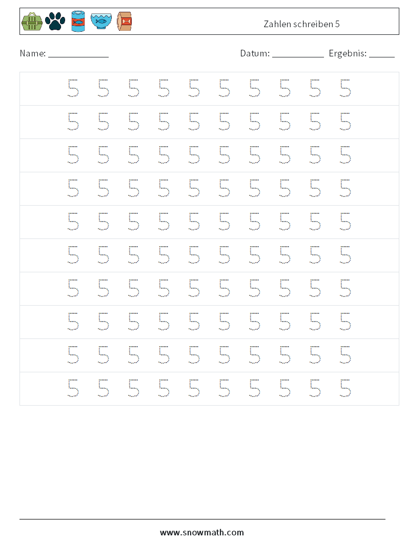 Zahlen schreiben 5 Mathe-Arbeitsblätter 2