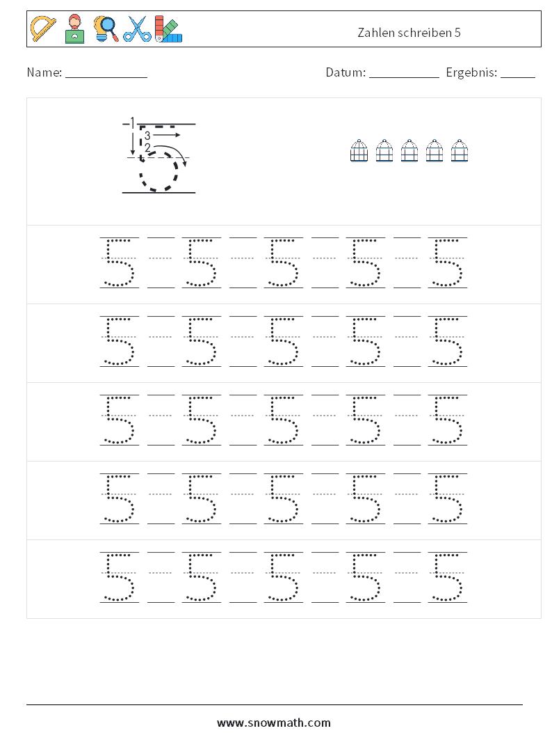 Zahlen schreiben 5 Mathe-Arbeitsblätter 21
