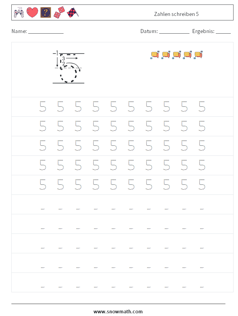 Zahlen schreiben 5 Mathe-Arbeitsblätter 3