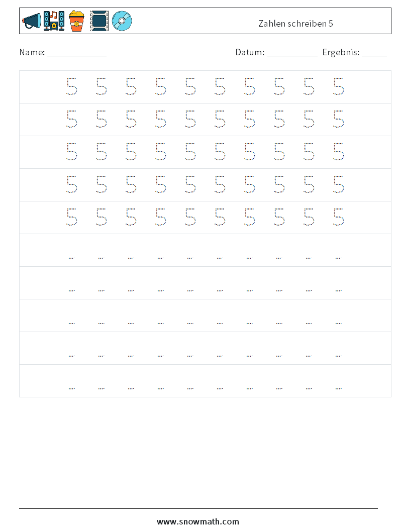 Zahlen schreiben 5 Mathe-Arbeitsblätter 4