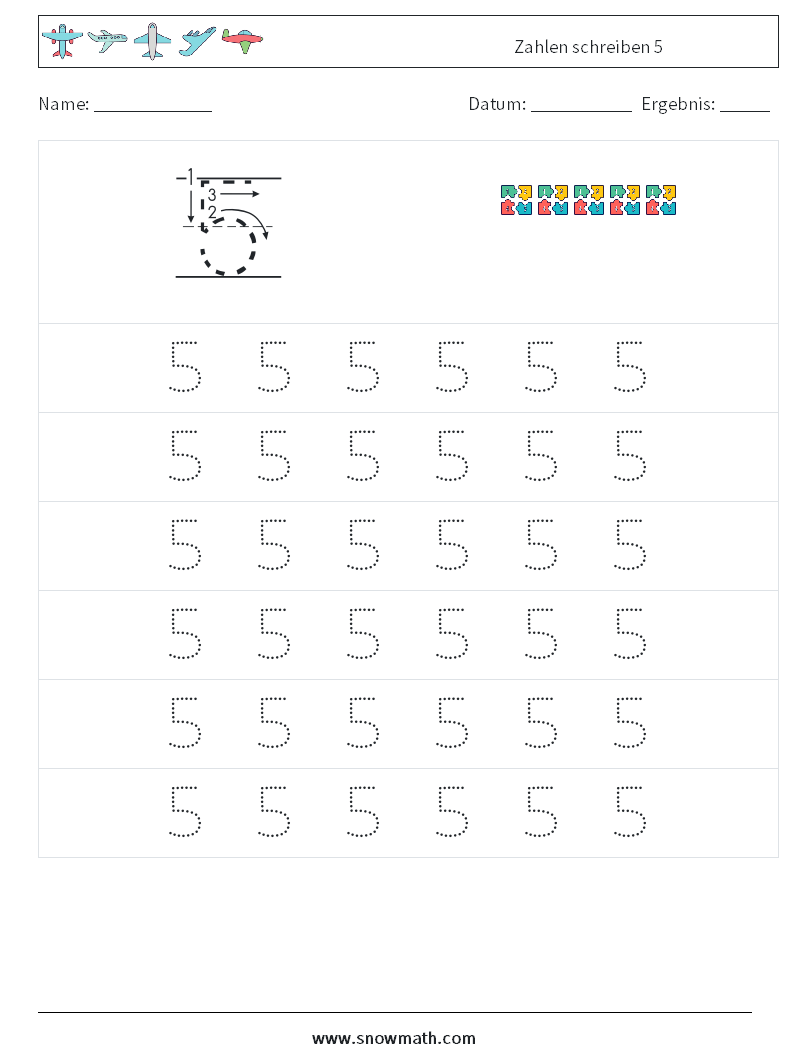 Zahlen schreiben 5 Mathe-Arbeitsblätter 5