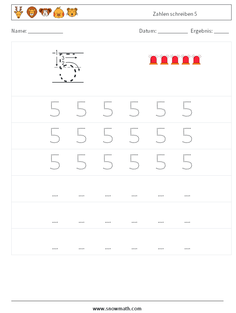 Zahlen schreiben 5 Mathe-Arbeitsblätter 7