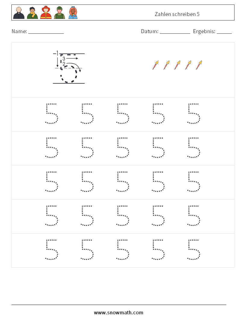 Zahlen schreiben 5 Mathe-Arbeitsblätter 9