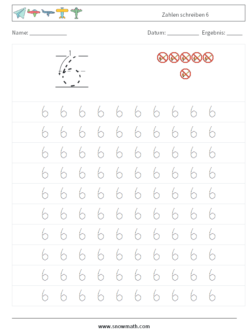 Zahlen schreiben 6 Mathe-Arbeitsblätter 1