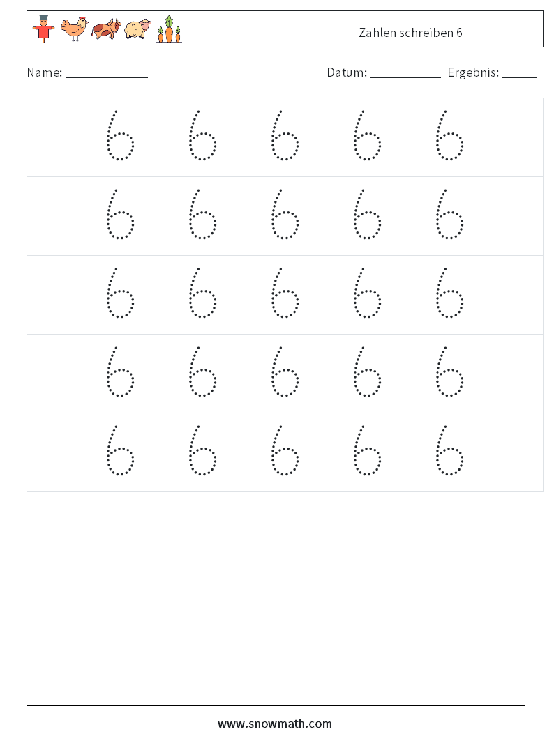 Zahlen schreiben 6 Mathe-Arbeitsblätter 10