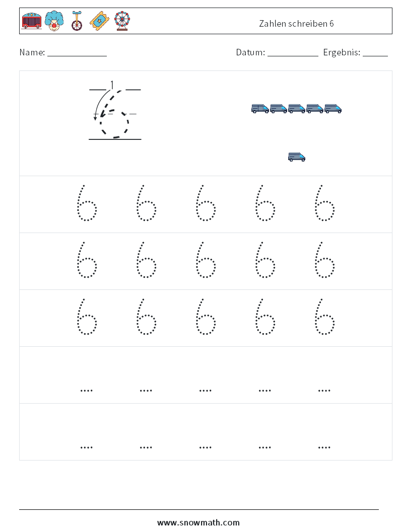 Zahlen schreiben 6 Mathe-Arbeitsblätter 11