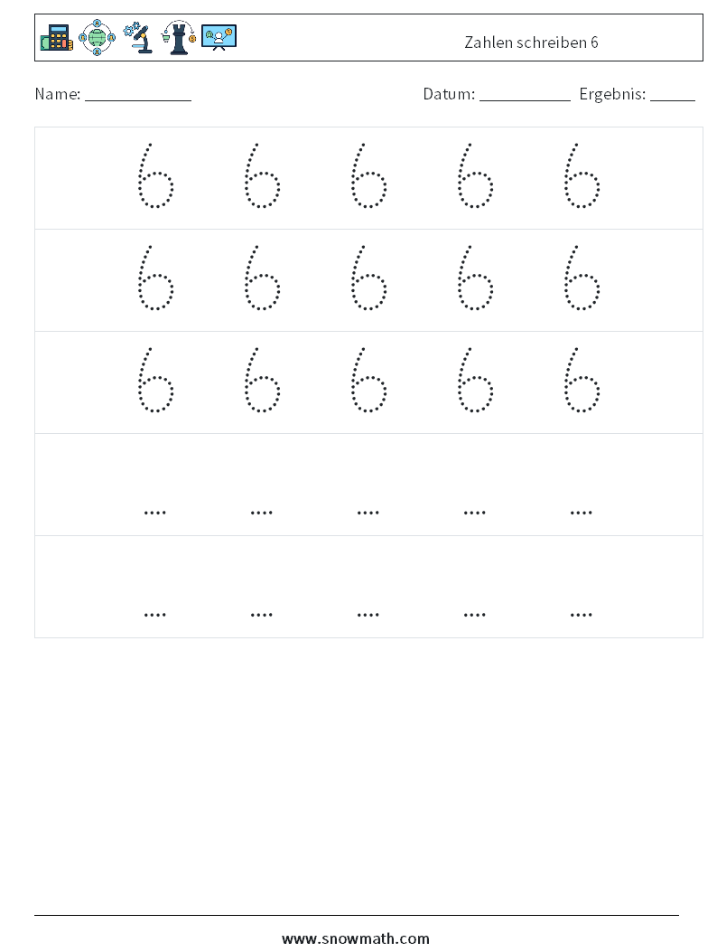 Zahlen schreiben 6 Mathe-Arbeitsblätter 12