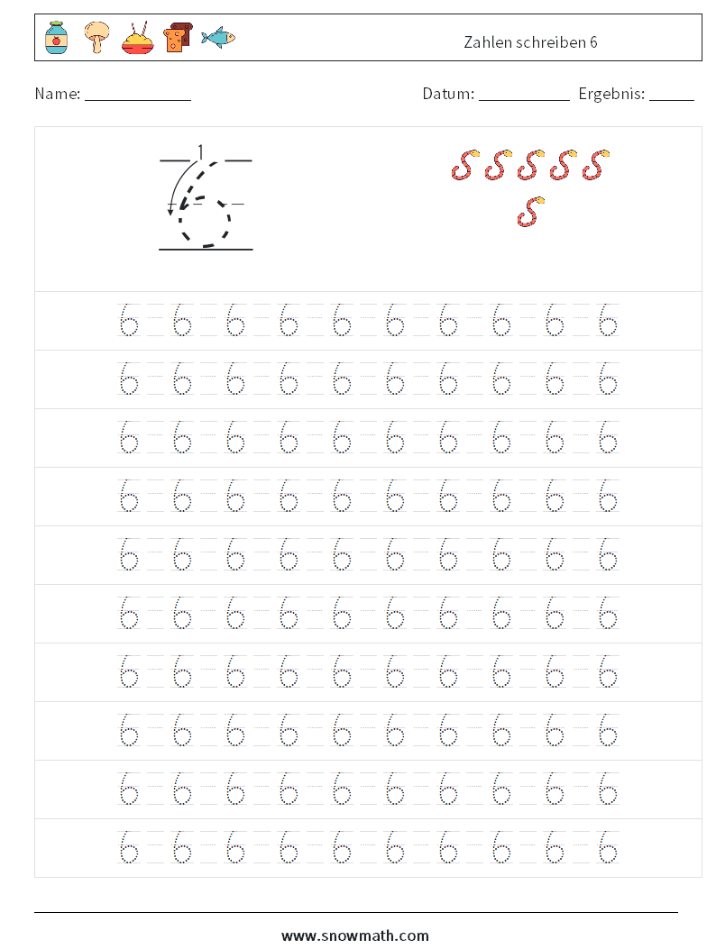 Zahlen schreiben 6 Mathe-Arbeitsblätter 13