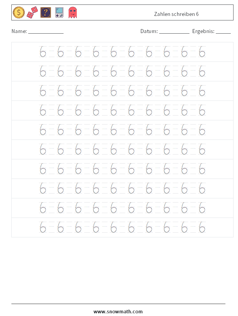 Zahlen schreiben 6 Mathe-Arbeitsblätter 14