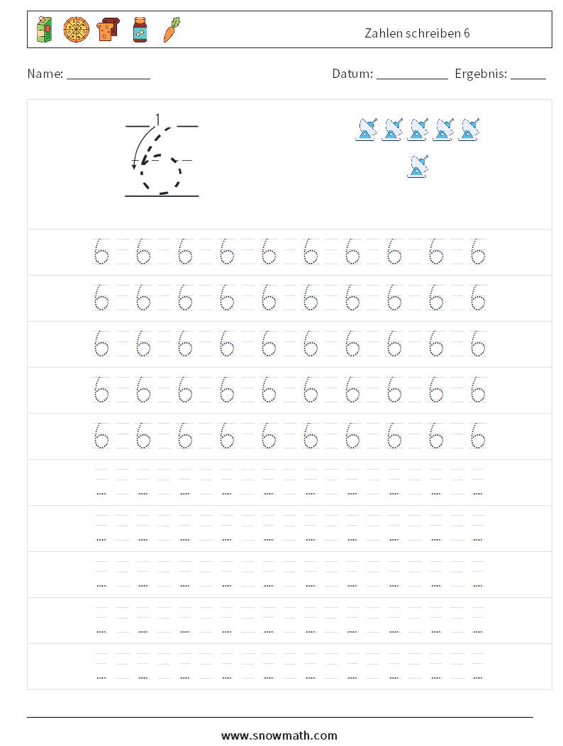 Zahlen schreiben 6 Mathe-Arbeitsblätter 15