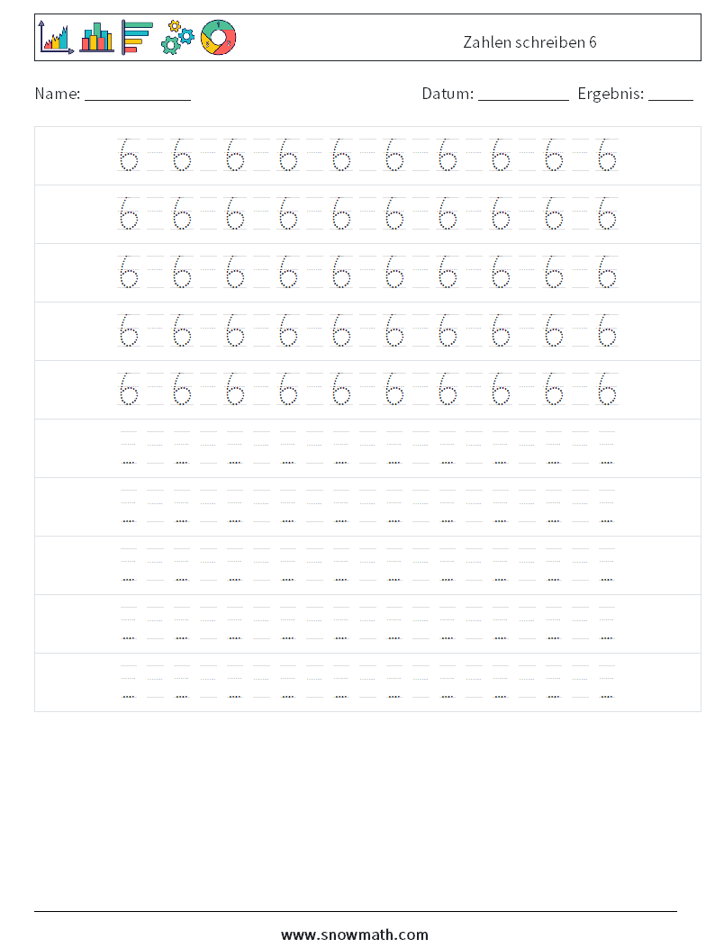 Zahlen schreiben 6 Mathe-Arbeitsblätter 16