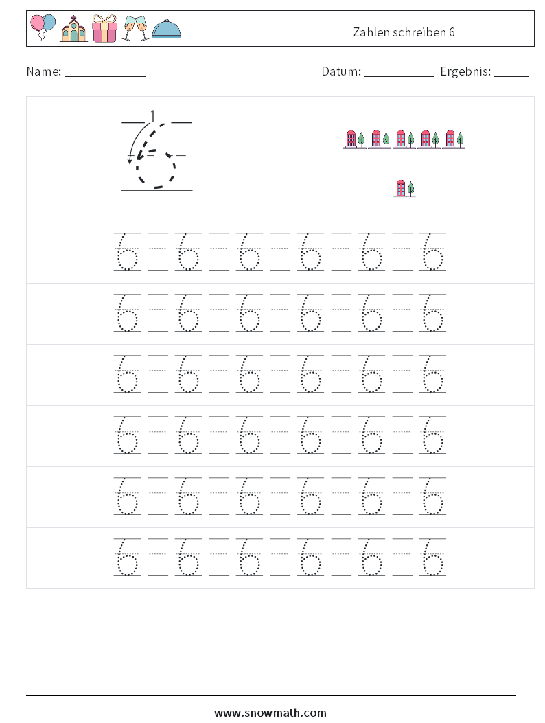 Zahlen schreiben 6 Mathe-Arbeitsblätter 17