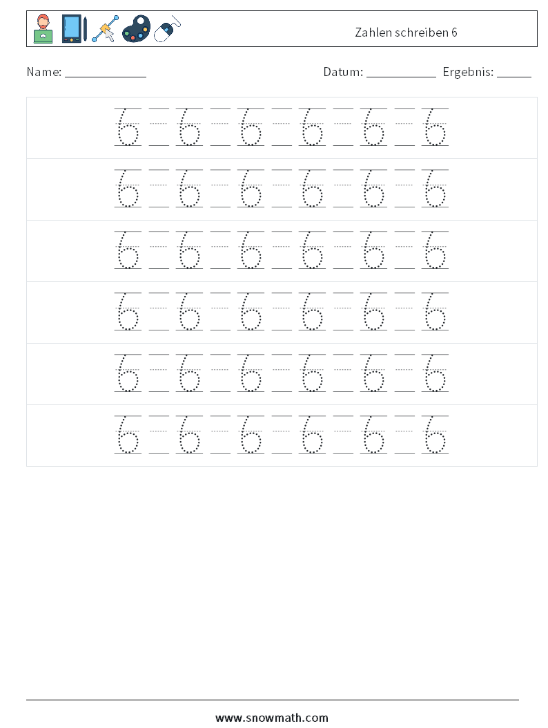 Zahlen schreiben 6 Mathe-Arbeitsblätter 18