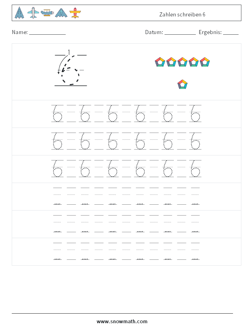 Zahlen schreiben 6 Mathe-Arbeitsblätter 19