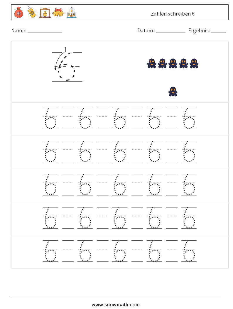 Zahlen schreiben 6 Mathe-Arbeitsblätter 21