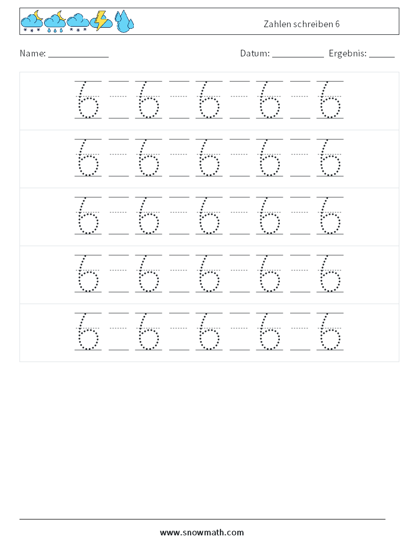 Zahlen schreiben 6 Mathe-Arbeitsblätter 22