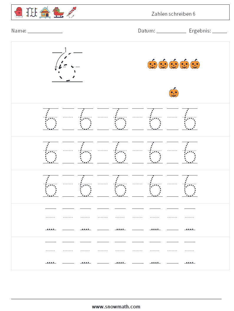 Zahlen schreiben 6 Mathe-Arbeitsblätter 23