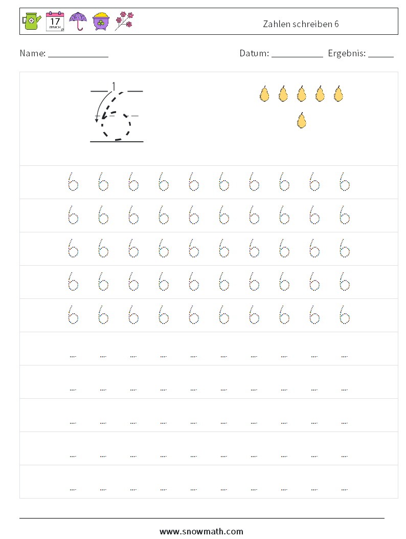 Zahlen schreiben 6 Mathe-Arbeitsblätter 3