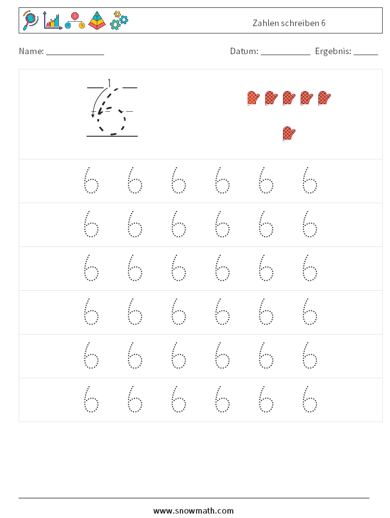 Zahlen schreiben 6 Mathe-Arbeitsblätter 5