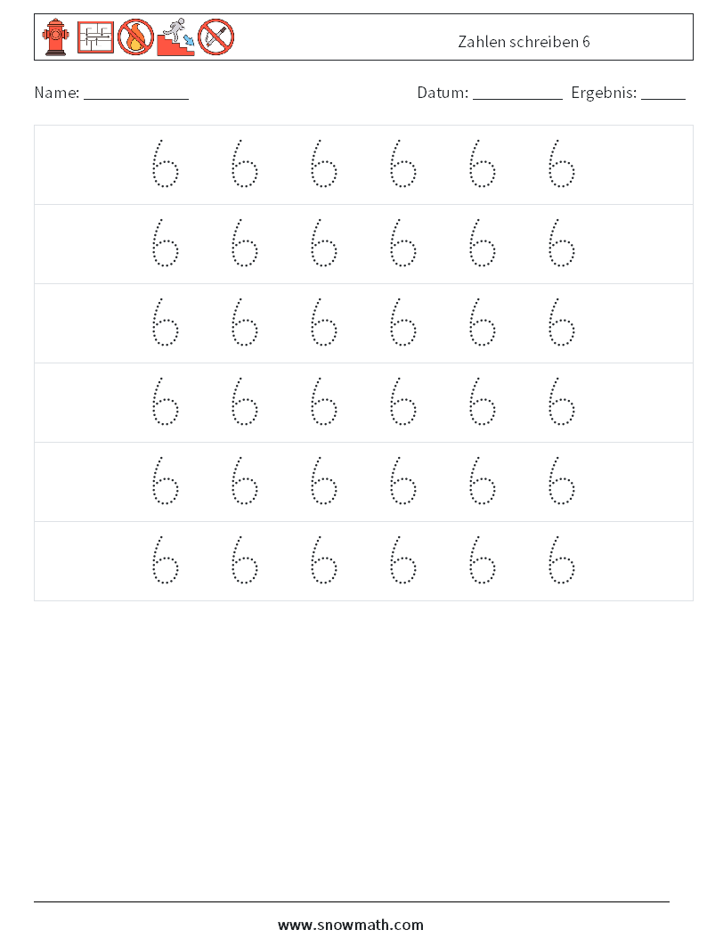 Zahlen schreiben 6 Mathe-Arbeitsblätter 6