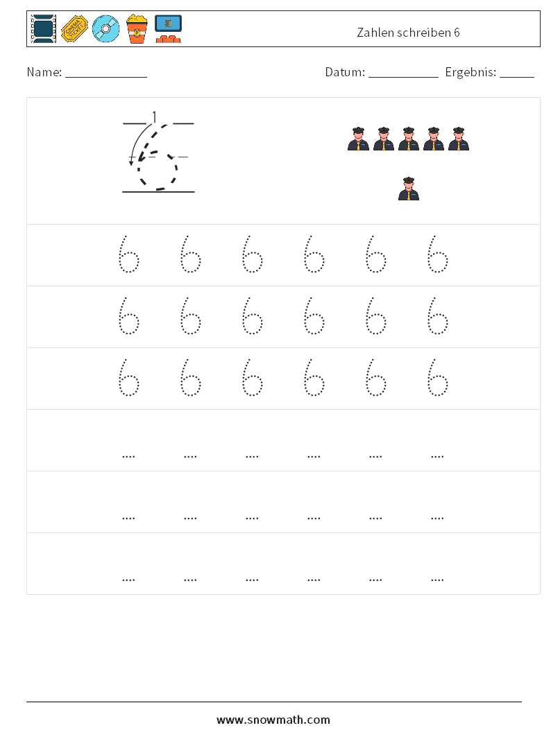 Zahlen schreiben 6 Mathe-Arbeitsblätter 7