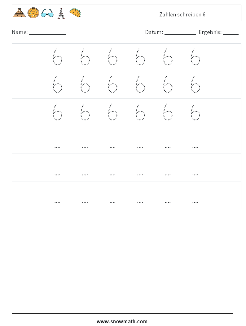 Zahlen schreiben 6 Mathe-Arbeitsblätter 8