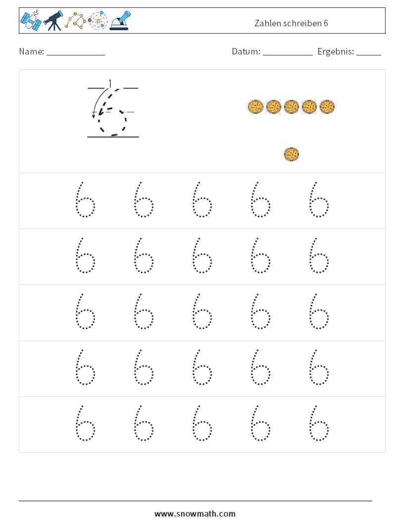 Zahlen schreiben 6 Mathe-Arbeitsblätter 9