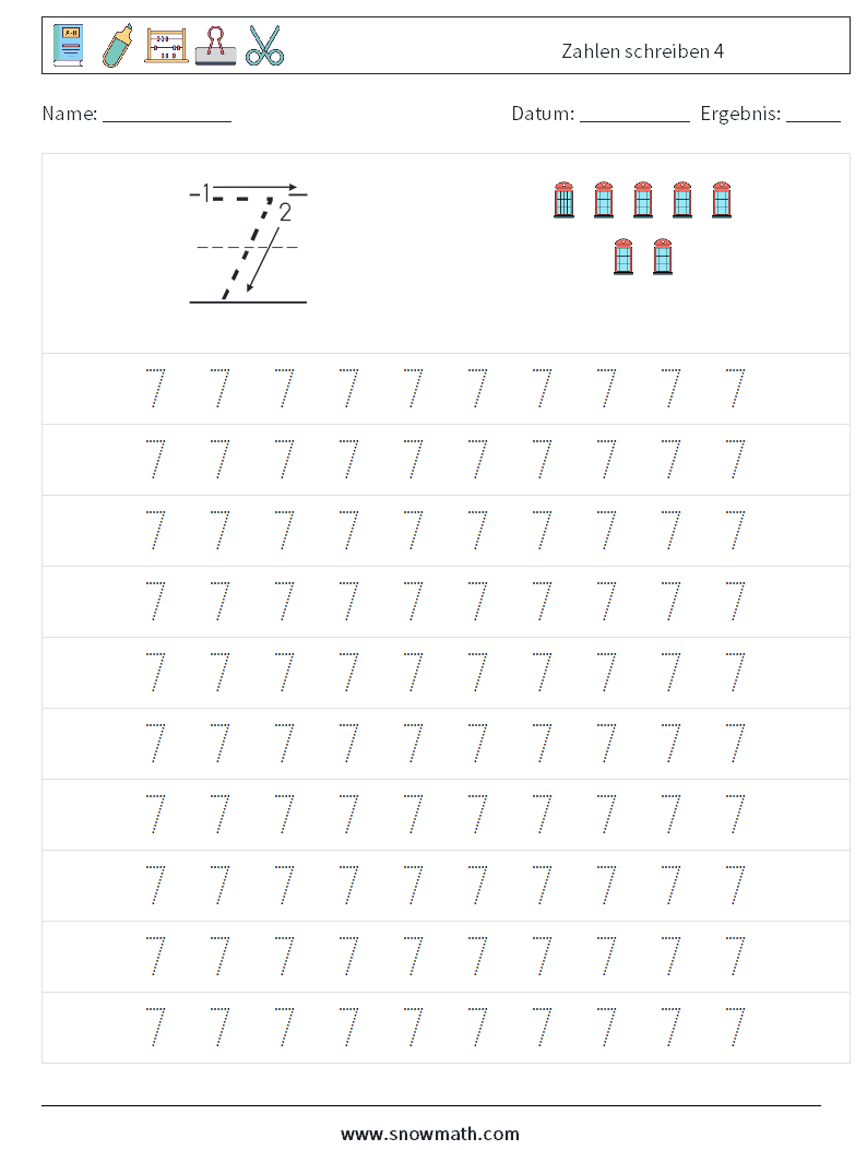 Zahlen schreiben 4 Mathe-Arbeitsblätter 1