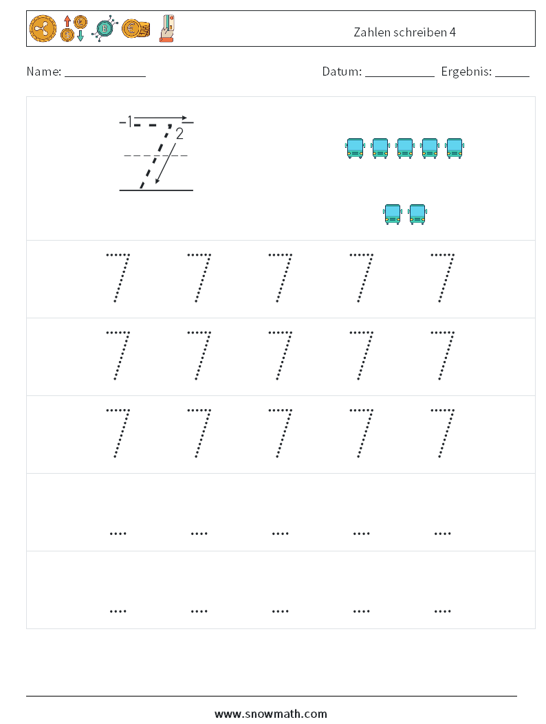 Zahlen schreiben 4 Mathe-Arbeitsblätter 11