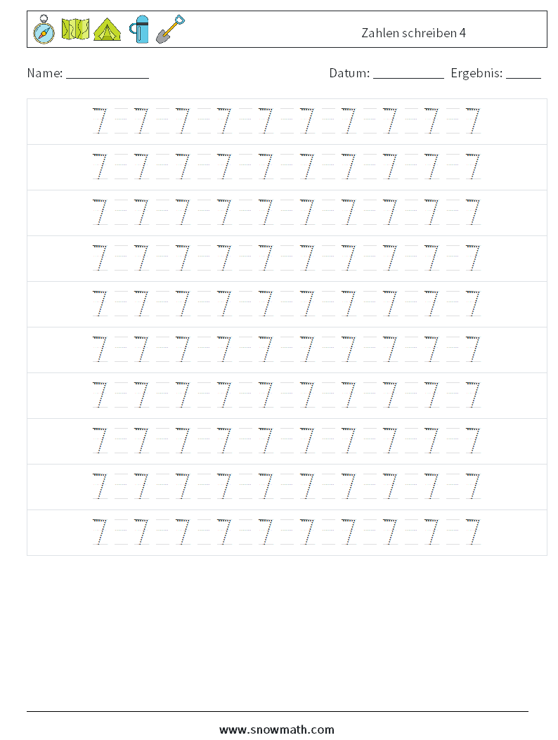 Zahlen schreiben 4 Mathe-Arbeitsblätter 14