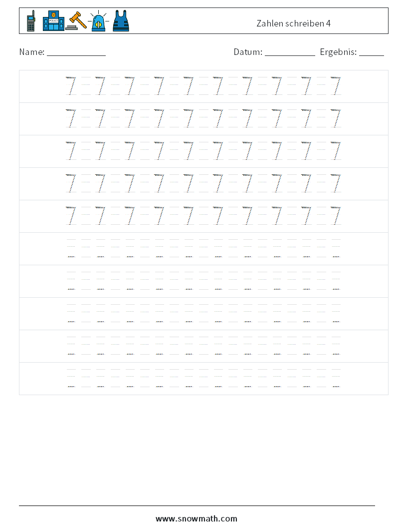 Zahlen schreiben 4 Mathe-Arbeitsblätter 16