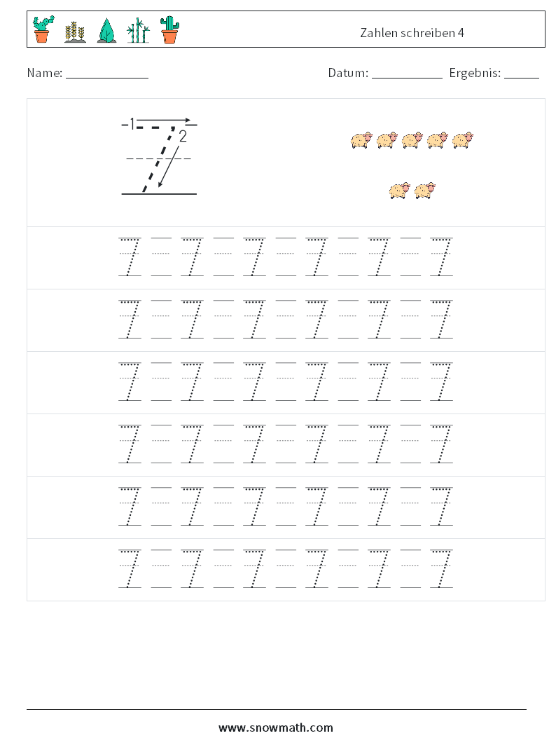 Zahlen schreiben 4 Mathe-Arbeitsblätter 17