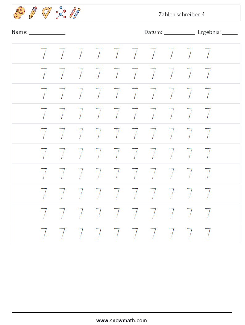 Zahlen schreiben 4 Mathe-Arbeitsblätter 2