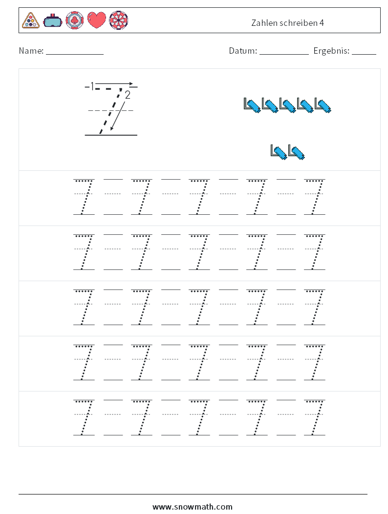 Zahlen schreiben 4 Mathe-Arbeitsblätter 21